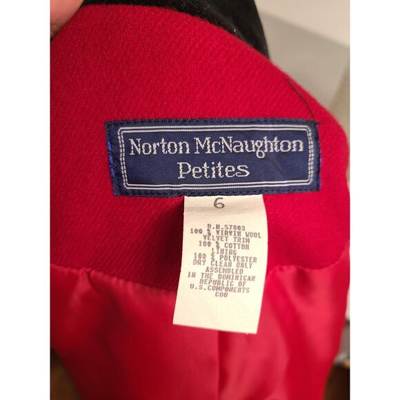 Vtg 90s Norton Mcnaughton 100% Wool Red Blazer Jacket Sz 6 Velvet Trim Tailored - Picture 4 of 10